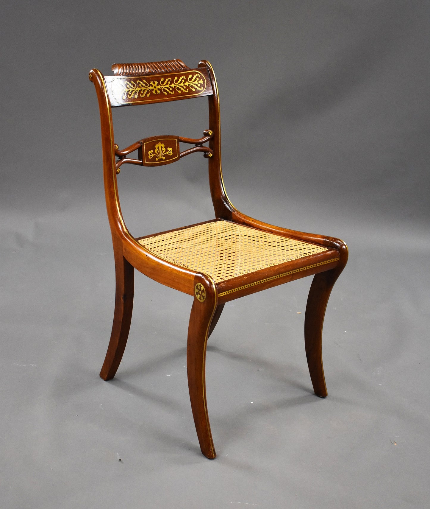 Set Six 19th Century Brass Inlaid Rosewood Dining Chairs