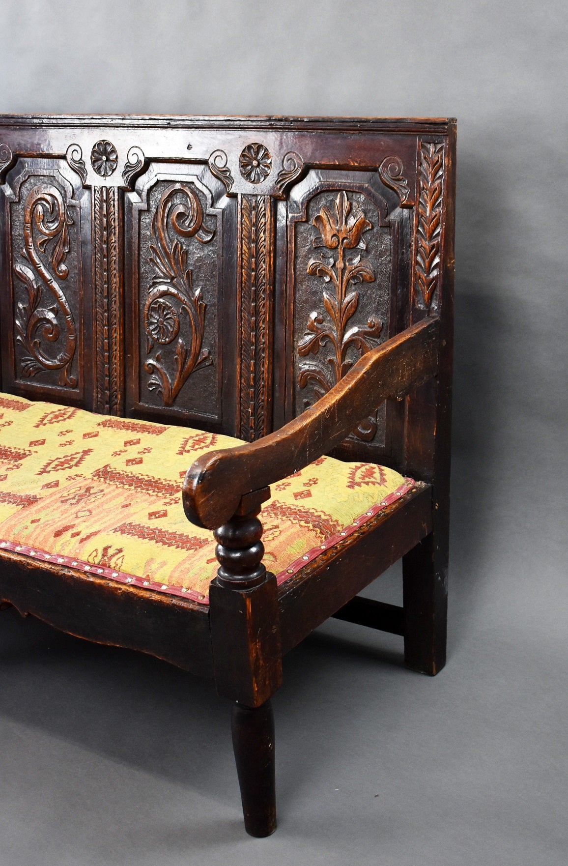 18th Century Carved Oak Settle/Bench/Seat