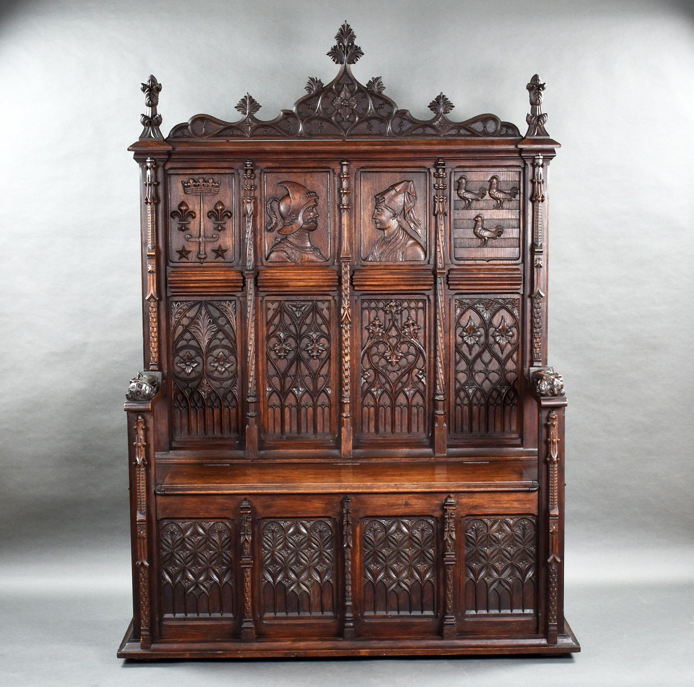 French Oak Carved Settle/Bench