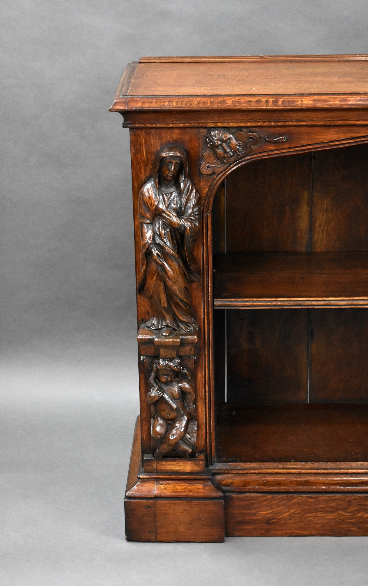 Near Pair Victorian Oak Open Bookcases