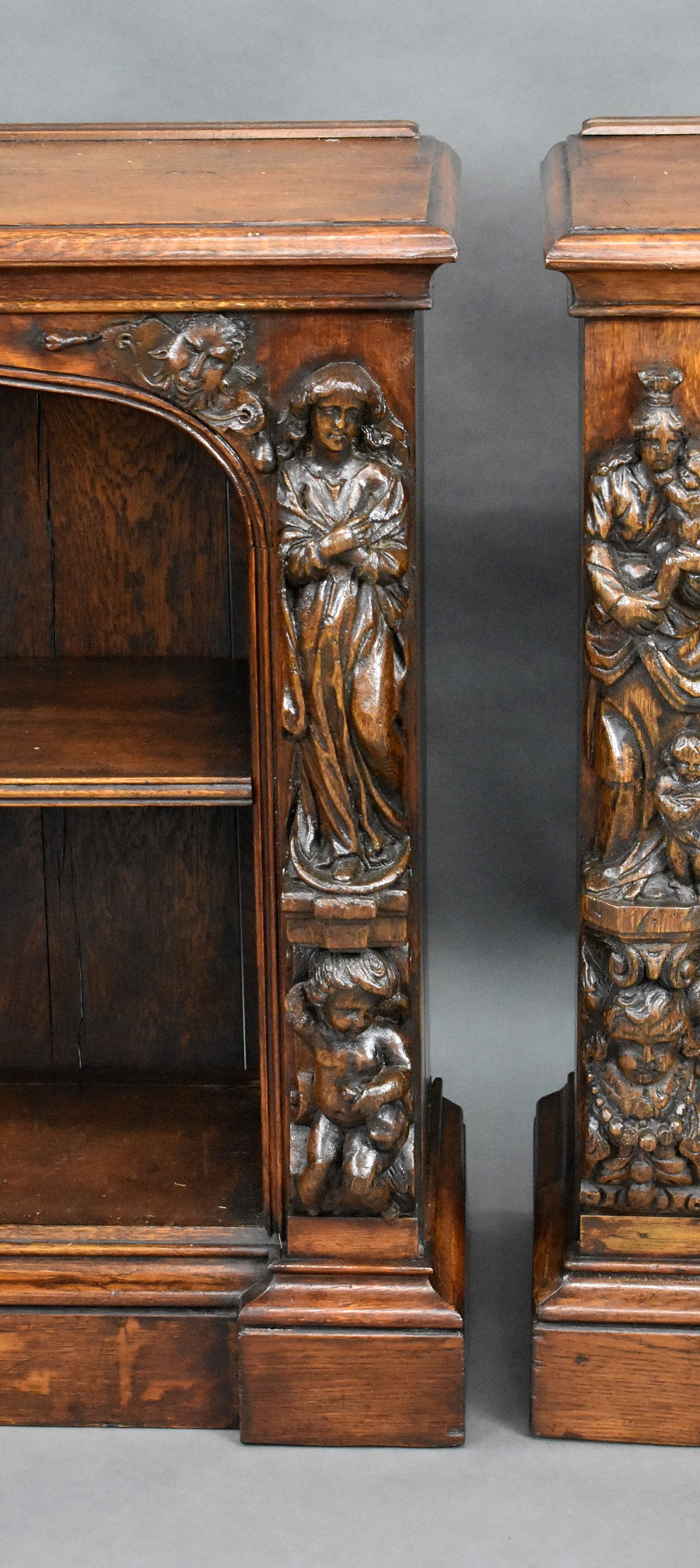 Near Pair Victorian Oak Open Bookcases