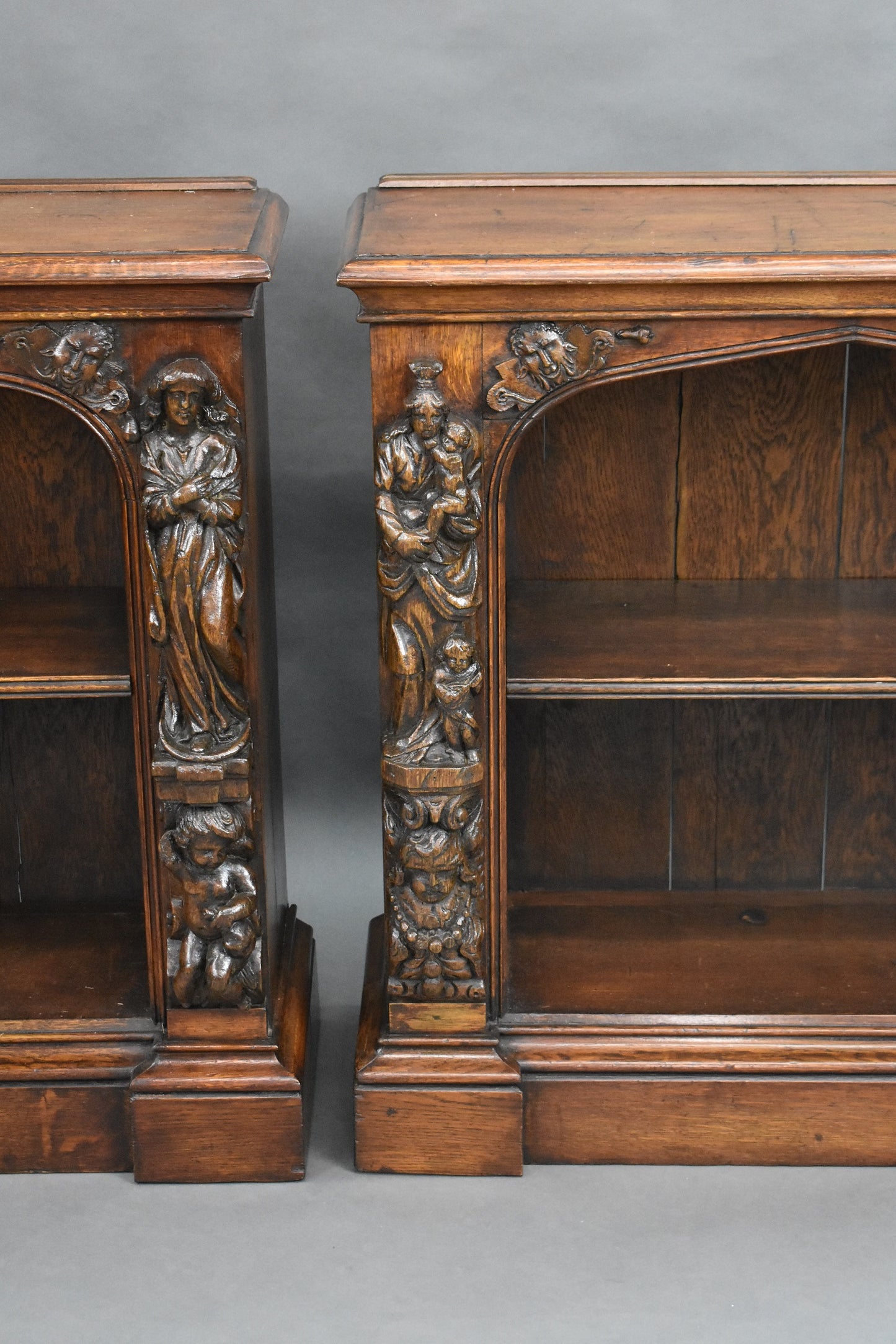 Near Pair Victorian Oak Open Bookcases