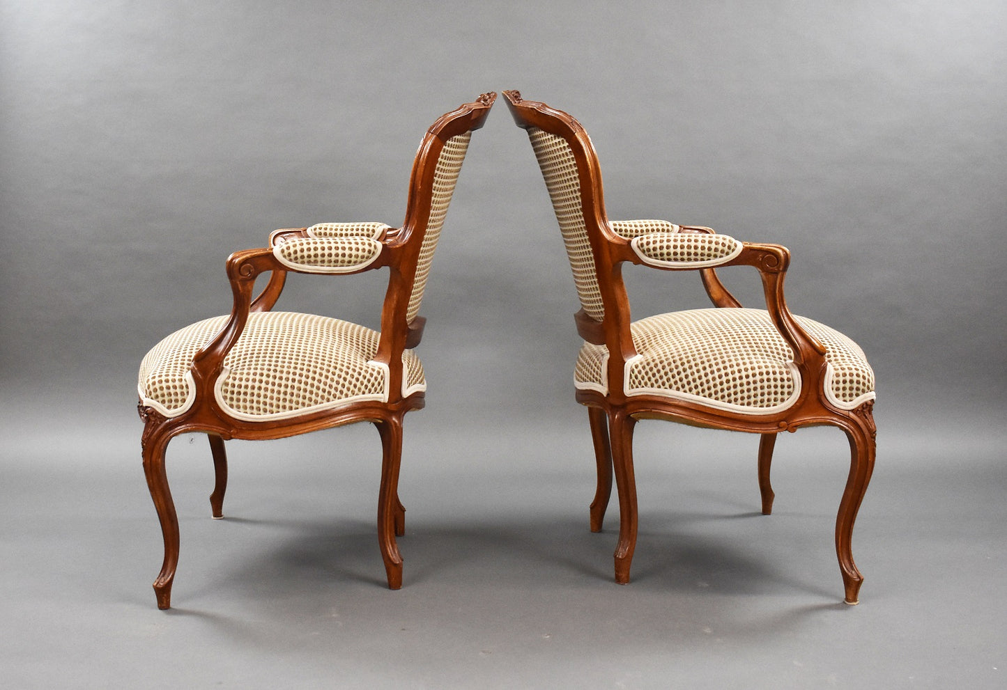 Pair Louis XVI Style Walnut Open Armchairs