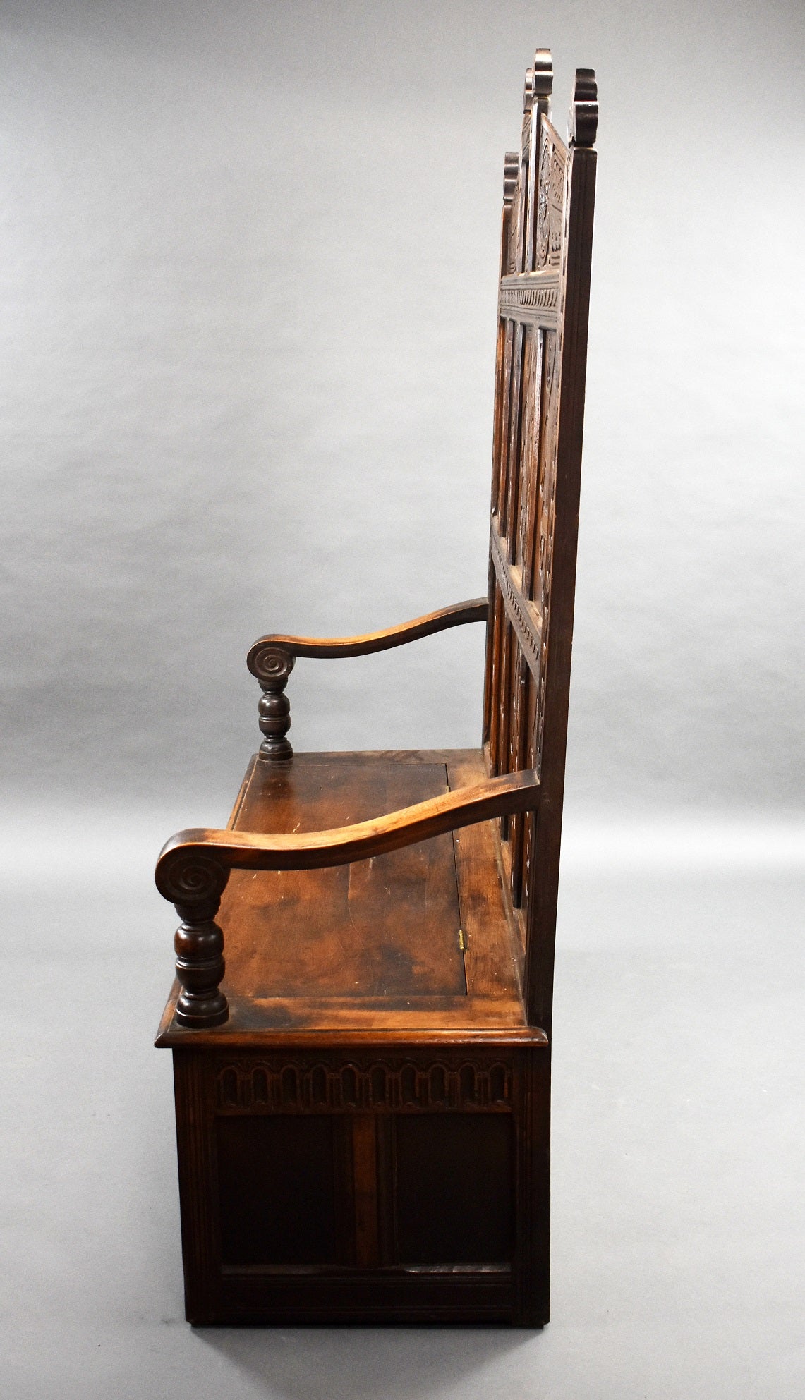 18th Century Carved Oak High Back Settle/Bench