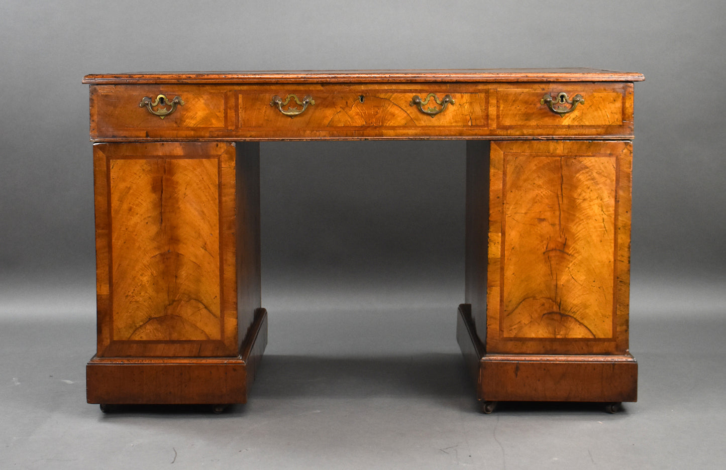 Victorian Figured Walnut Freestanding Pedestal Desk