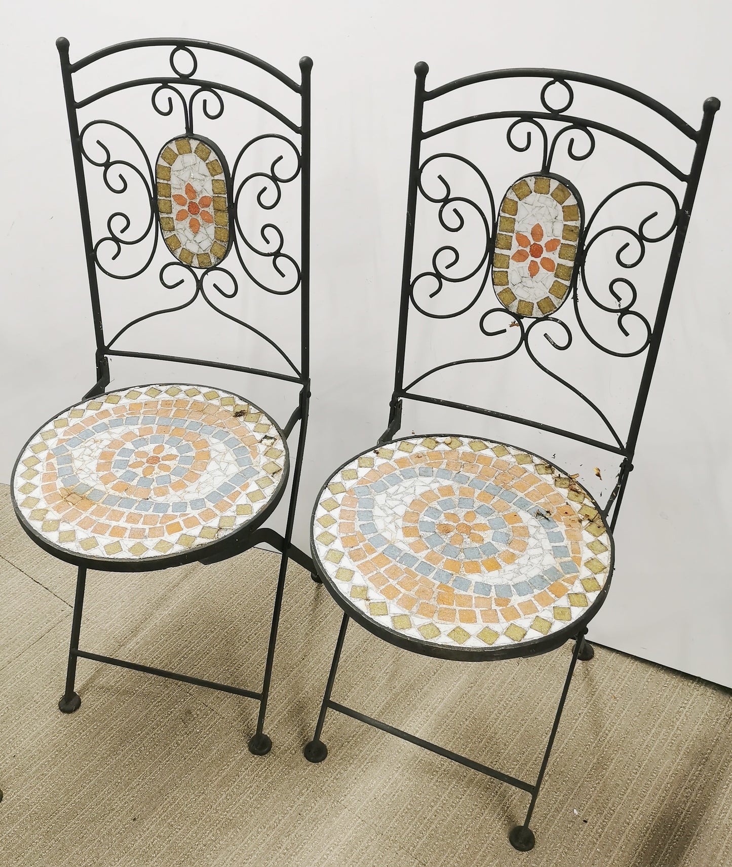 Iron & Mosaic Garden Table & Four Chairs