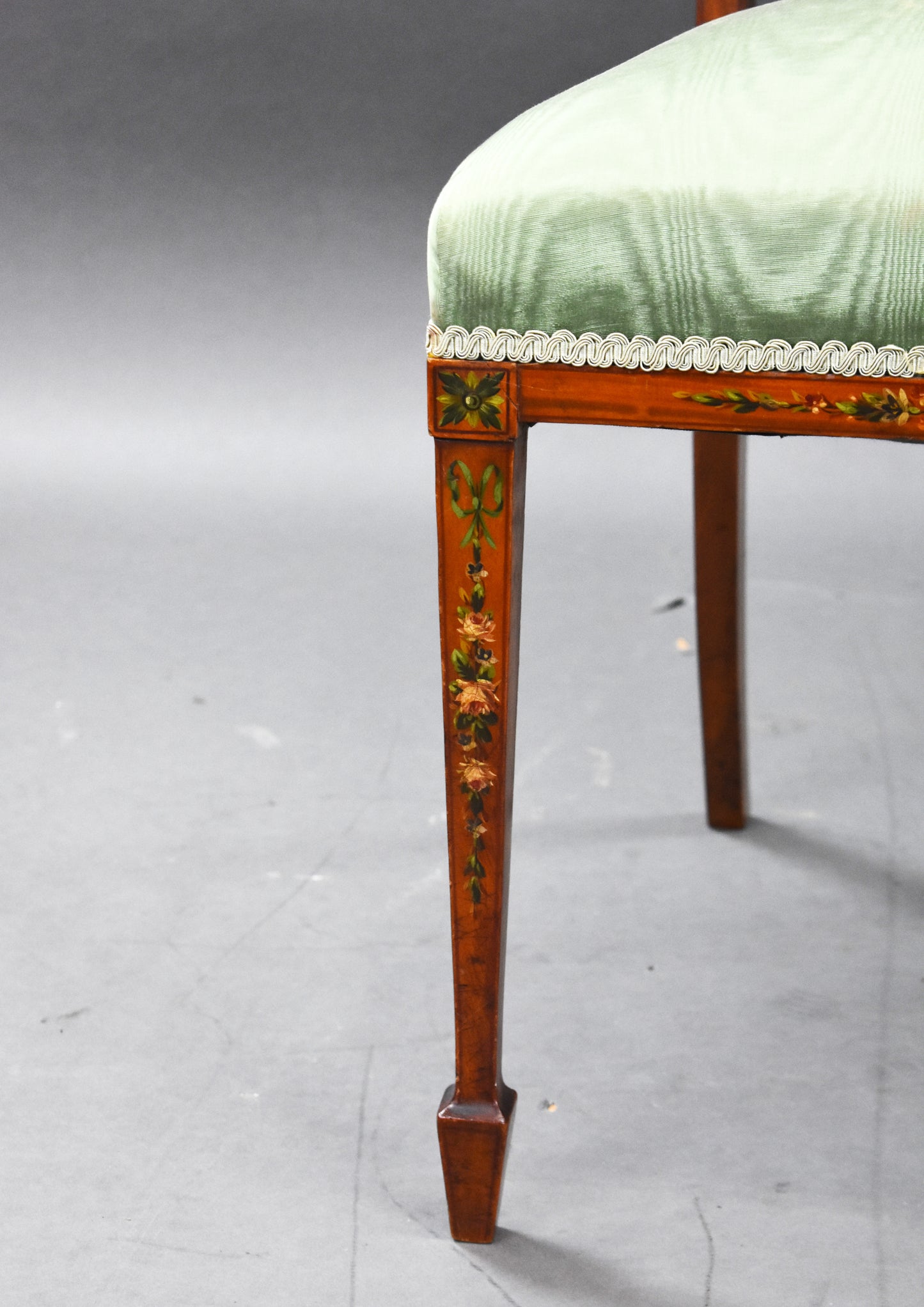 Pair Edwardian hand painted Satinwood Chairs