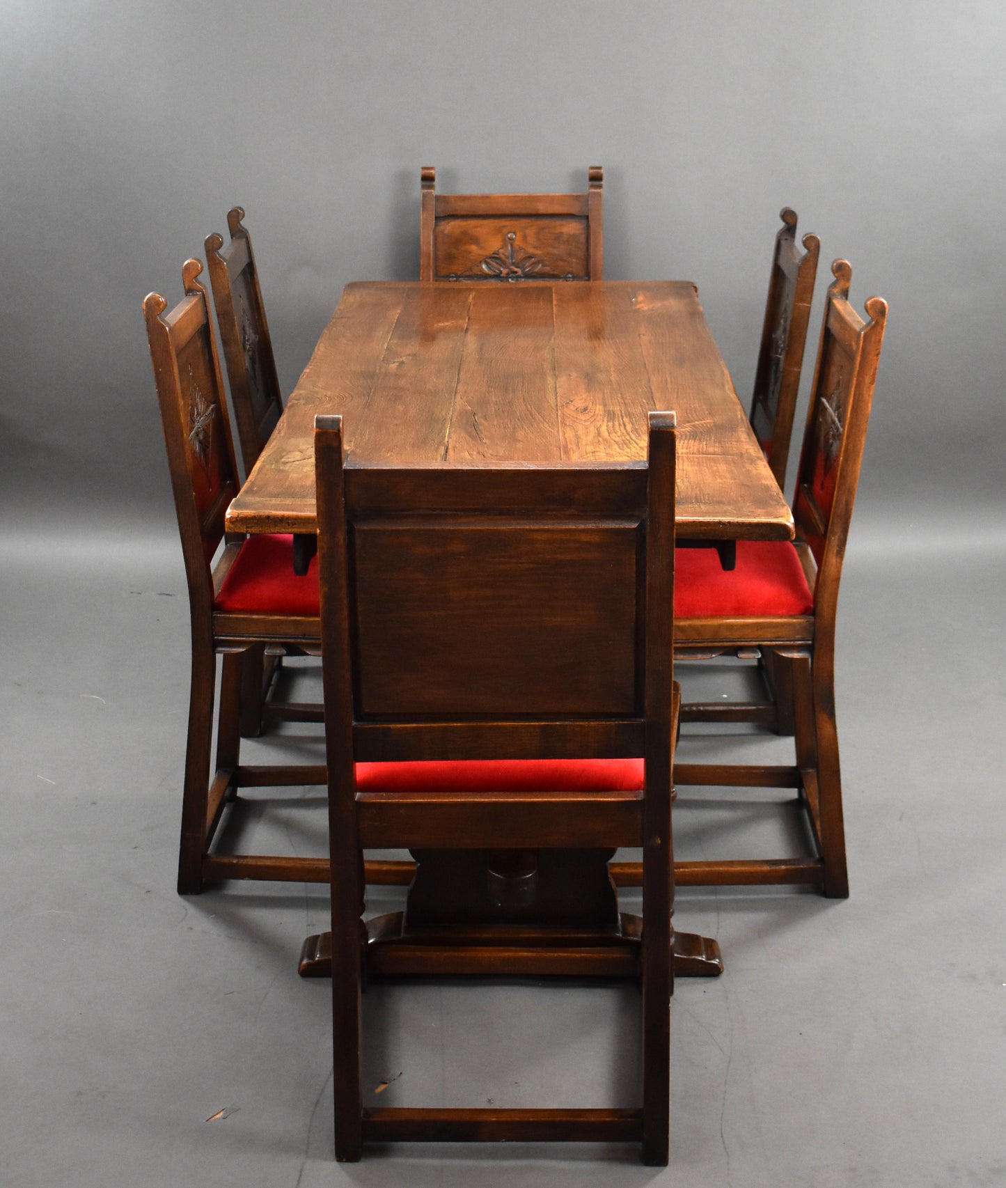 1930s Solid Oak Refectory Table ans Six Oak Chairs