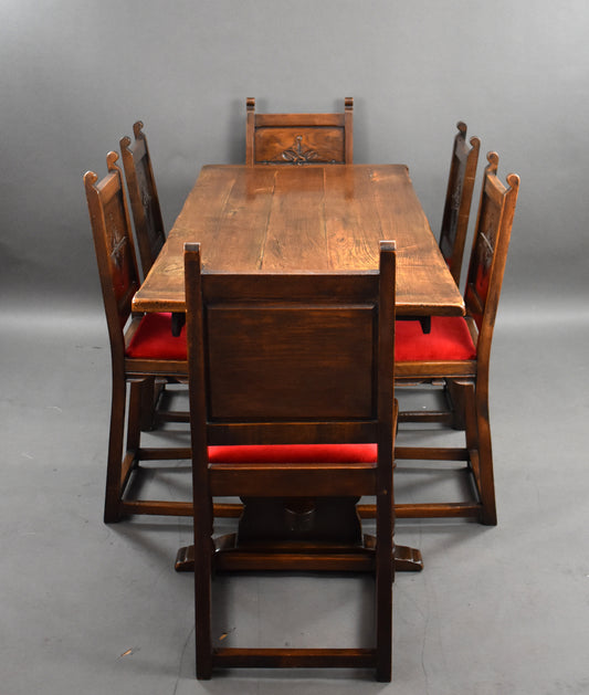 1930s Solid Oak Refectory Table ans Six Oak Chairs