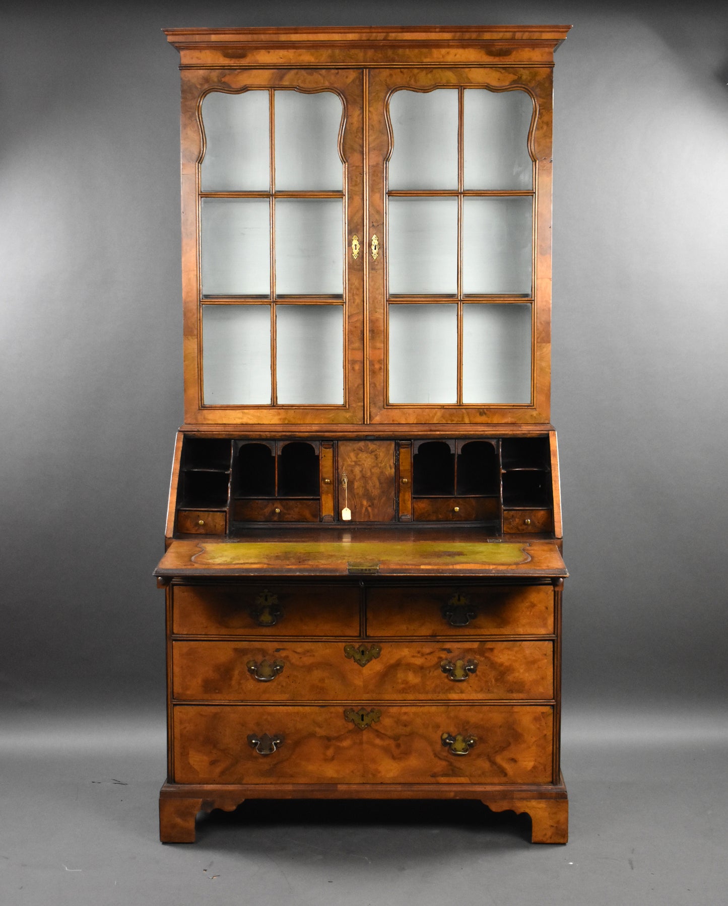 George III Walnut Bureau Bookcase