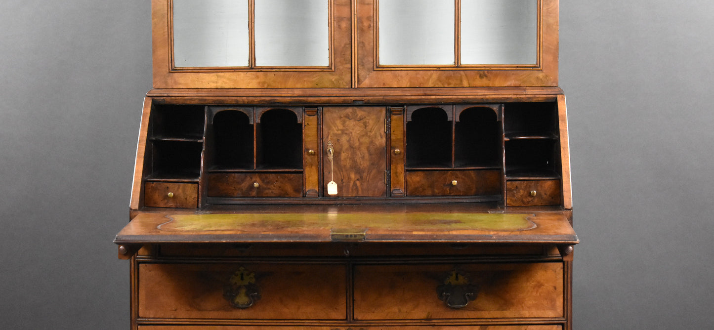 George III Walnut Bureau Bookcase