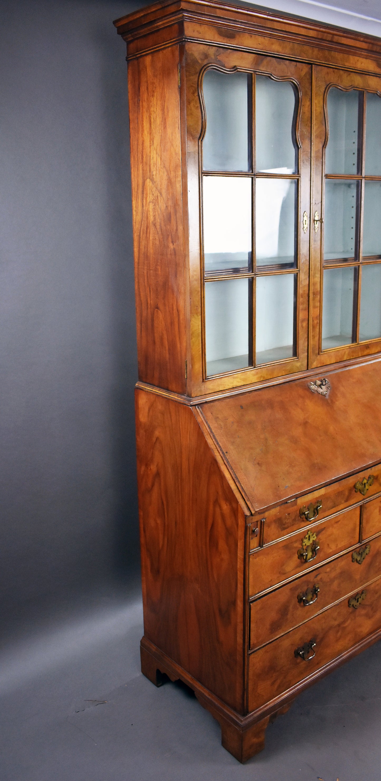 George III Walnut Bureau Bookcase