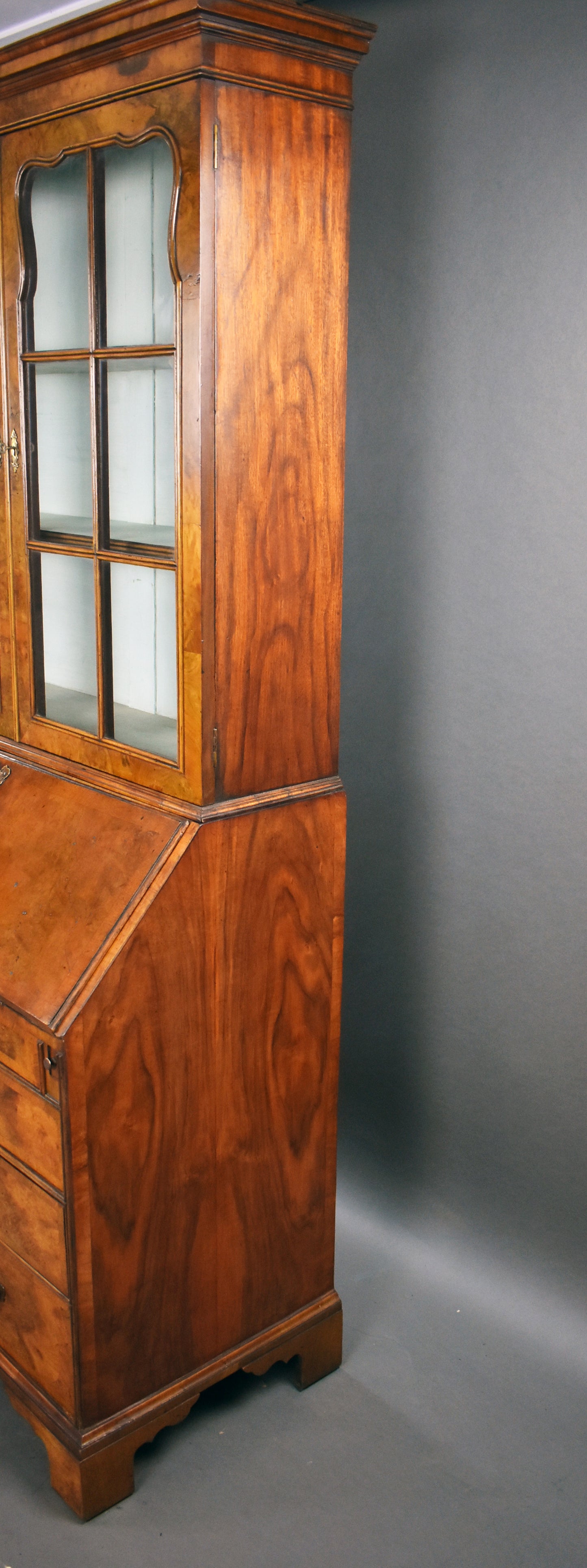 George III Walnut Bureau Bookcase
