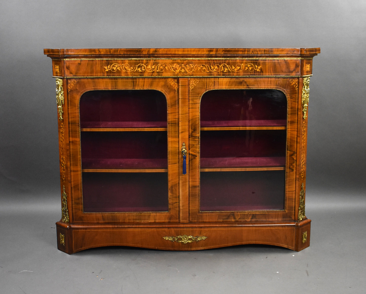 Victorian Inlaid Walnut Pier/Display Cabinet