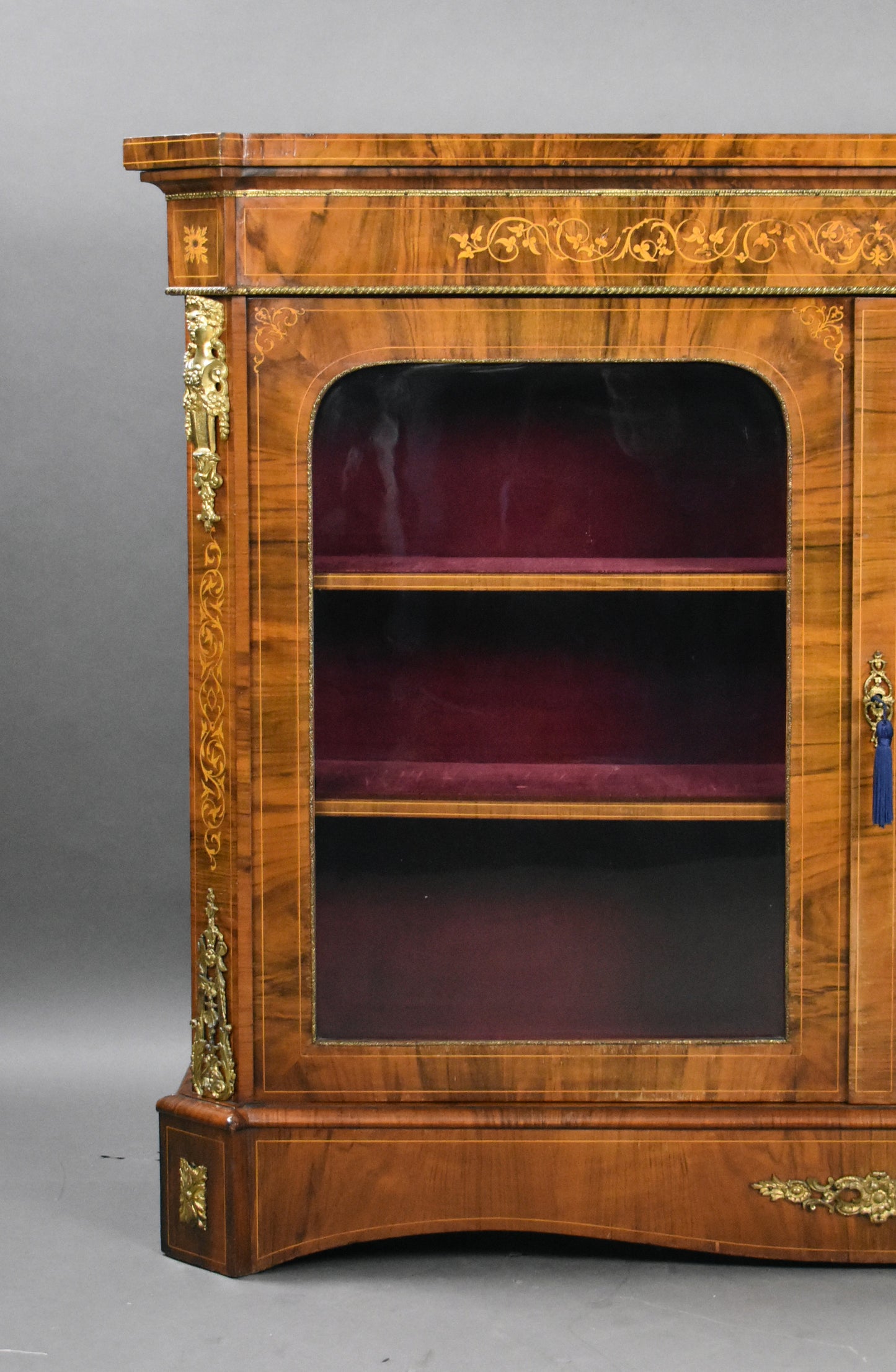 Victorian Inlaid Walnut Pier/Display Cabinet