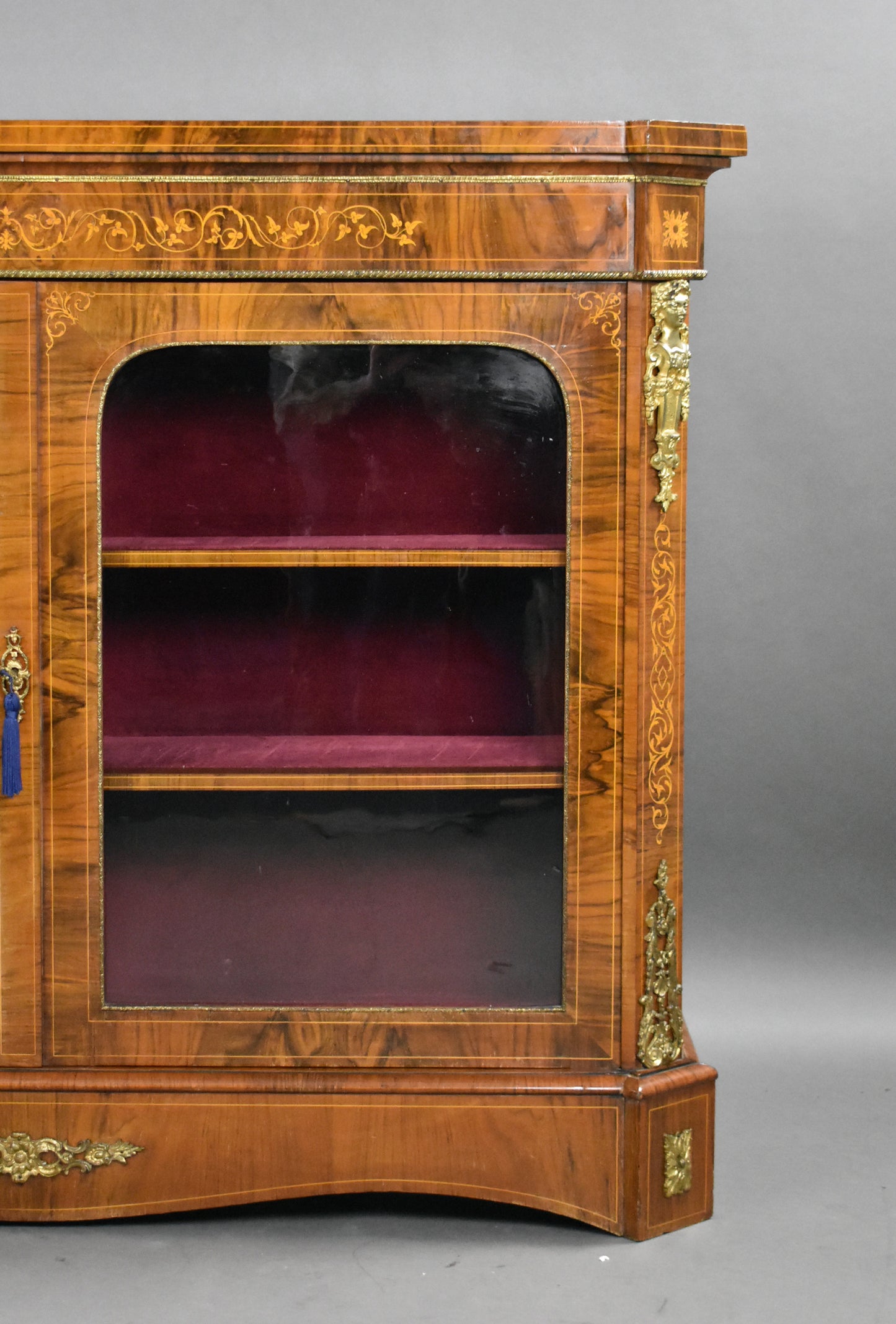 Victorian Inlaid Walnut Pier/Display Cabinet
