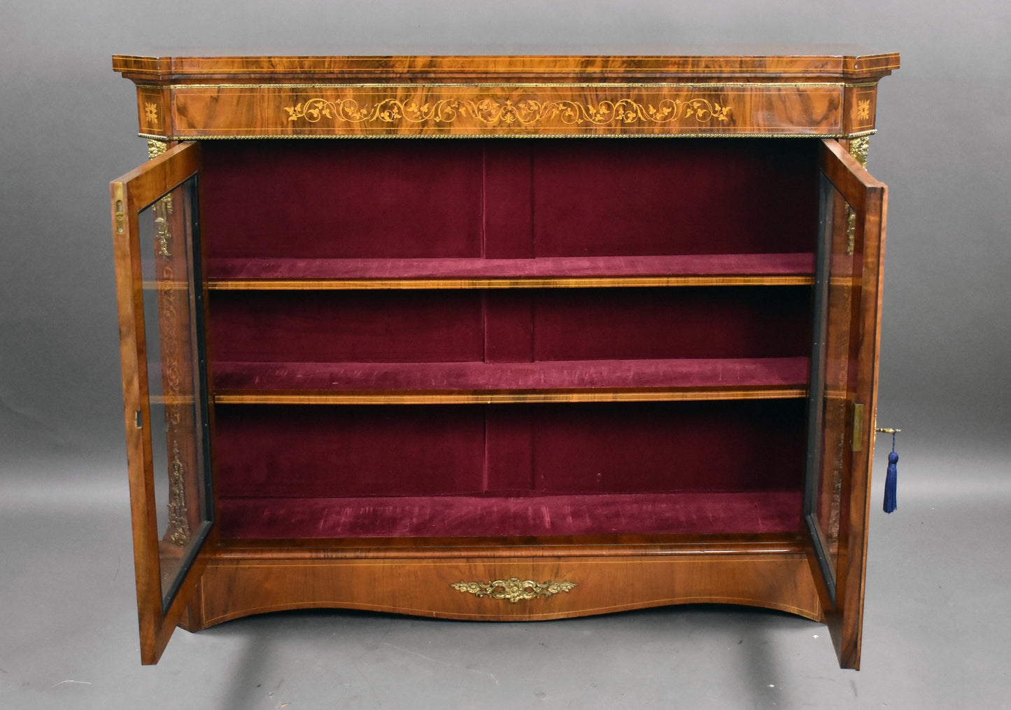 Victorian Inlaid Walnut Pier/Display Cabinet
