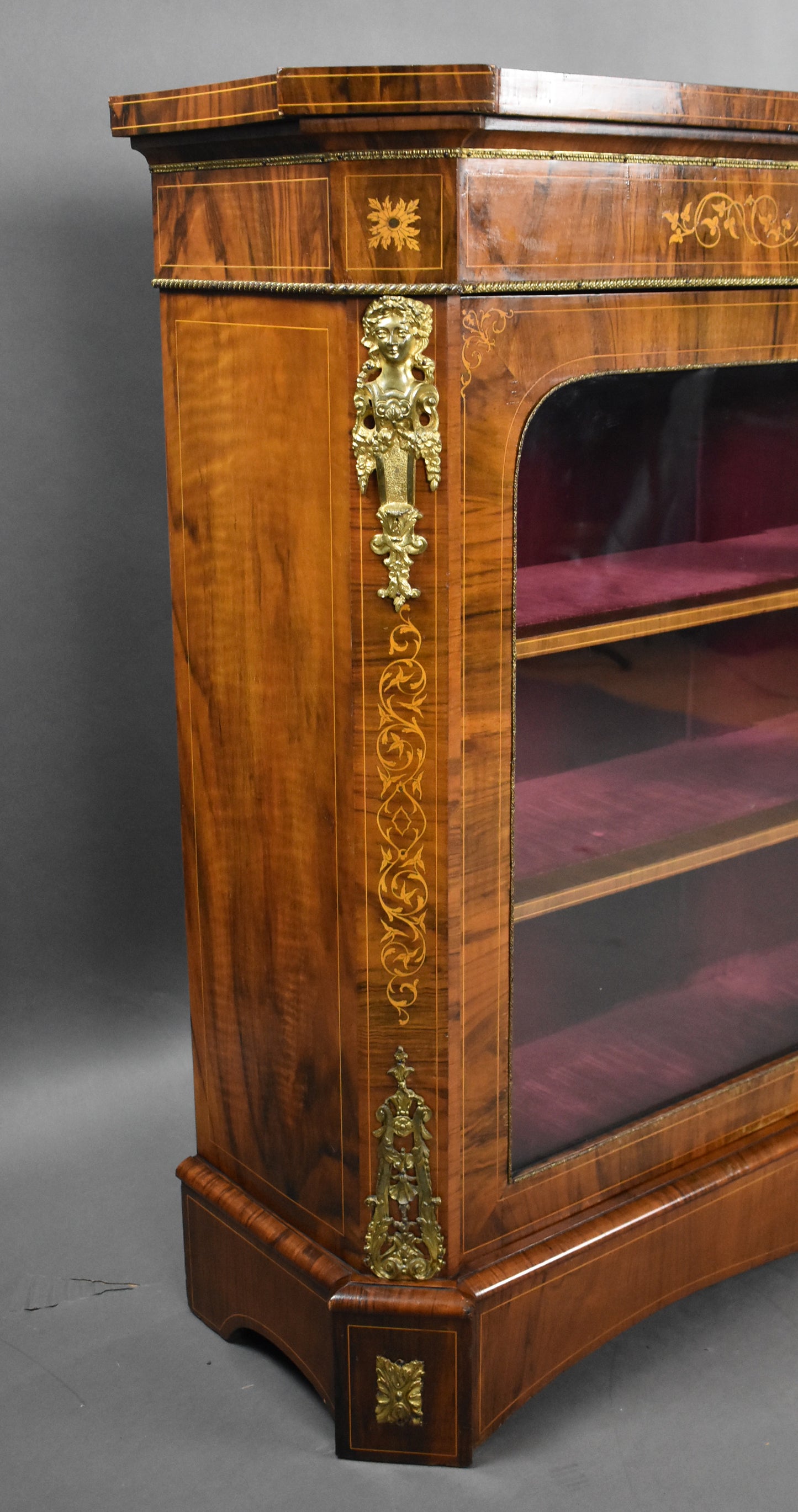 Victorian Inlaid Walnut Pier/Display Cabinet