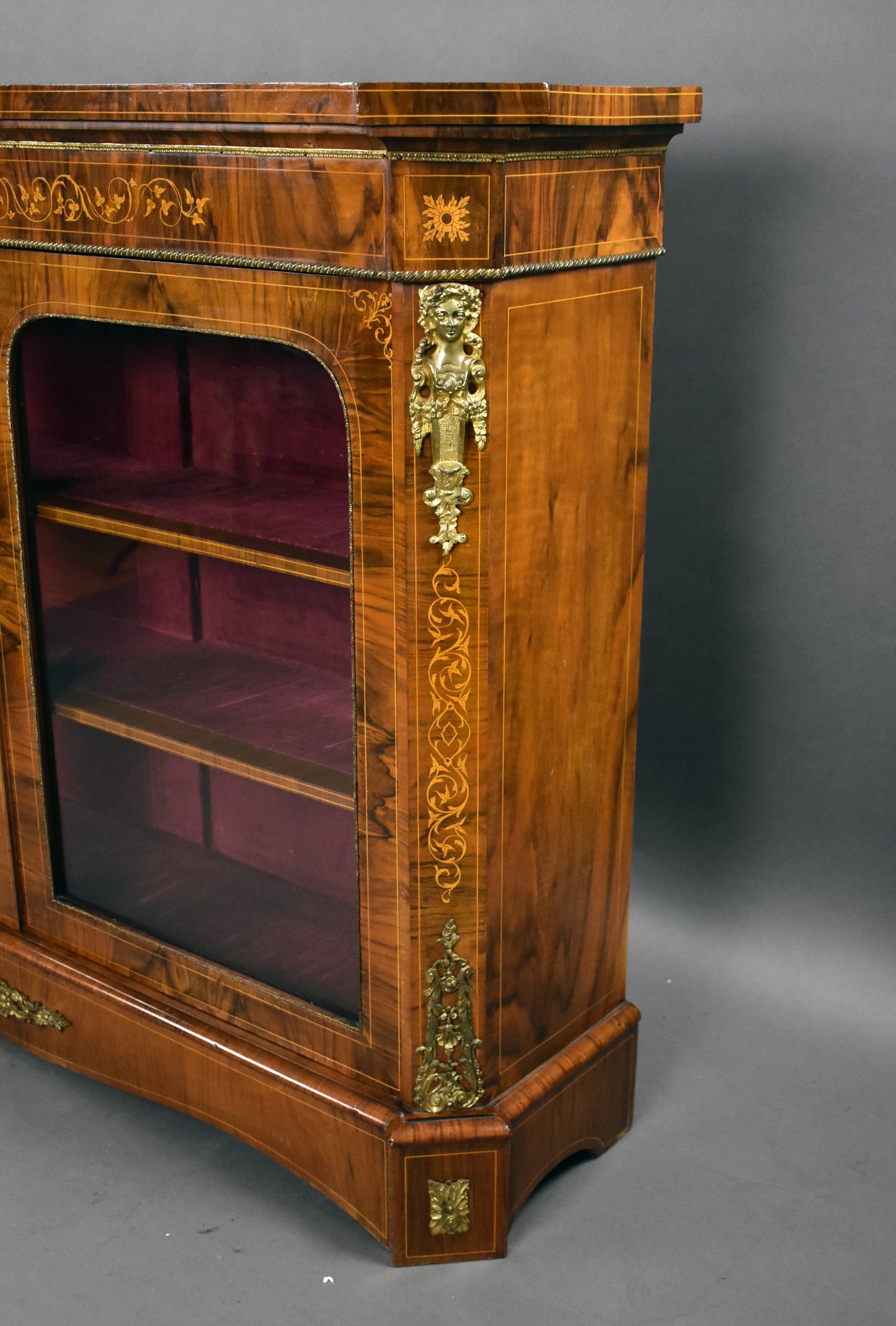 Victorian Inlaid Walnut Pier/Display Cabinet