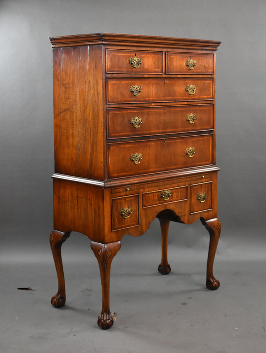 1920s Queen Anne Style Walnut Chest On Stand