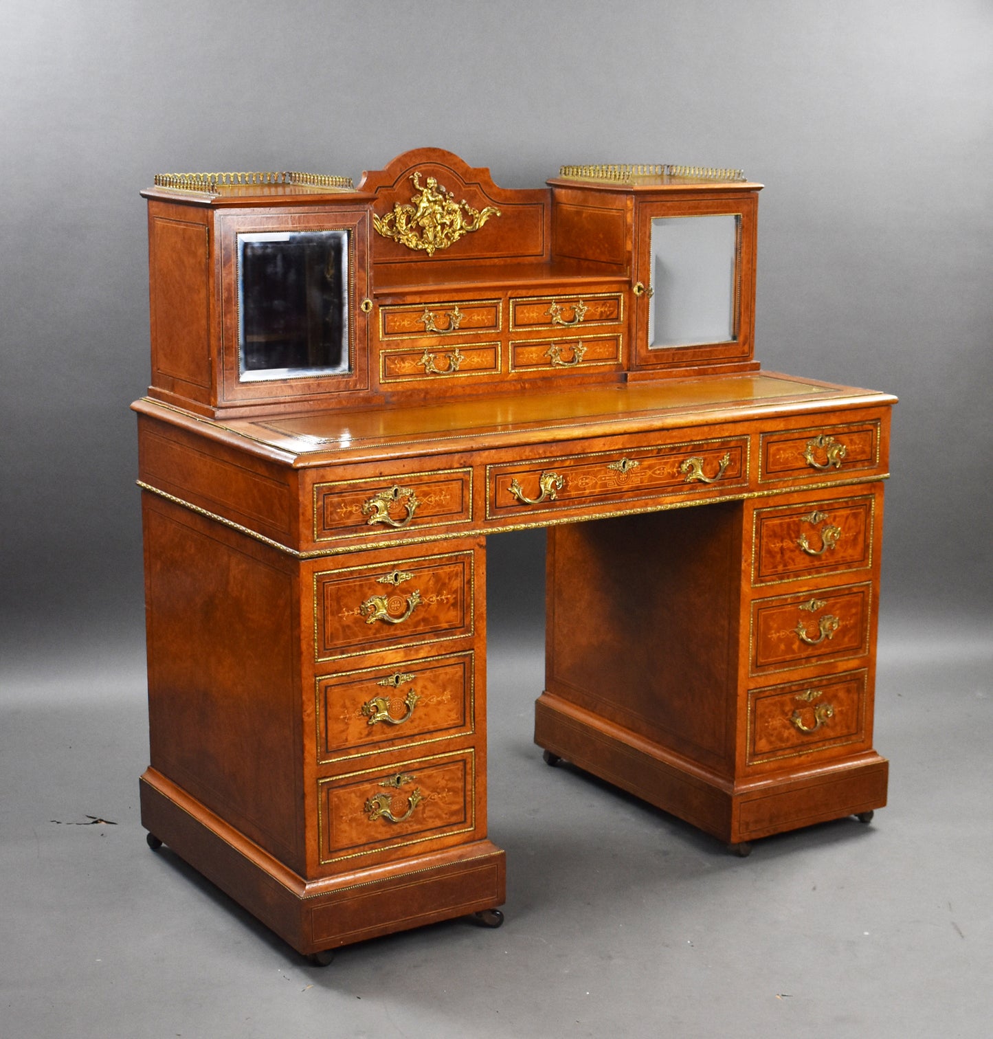 Victorian Burr Walnut & Ormolu-Mounted Pedestal Desk