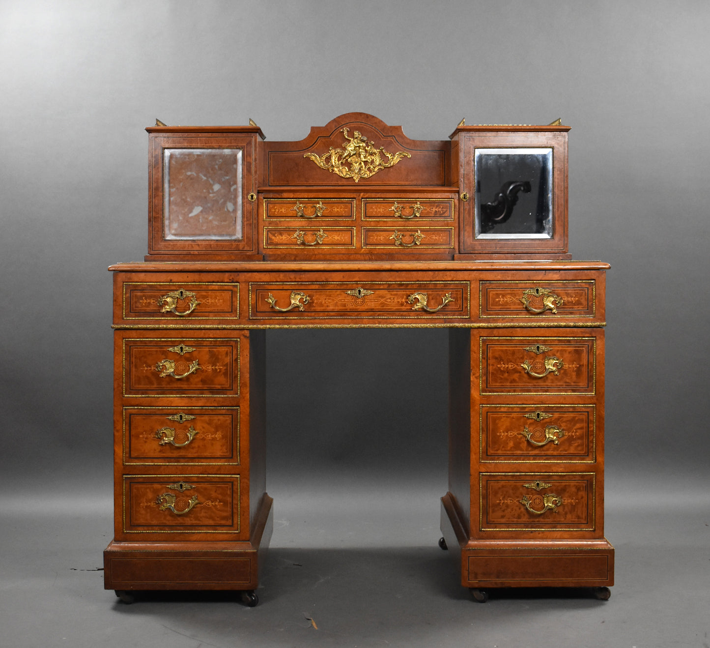 Victorian Burr Walnut & Ormolu-Mounted Pedestal Desk