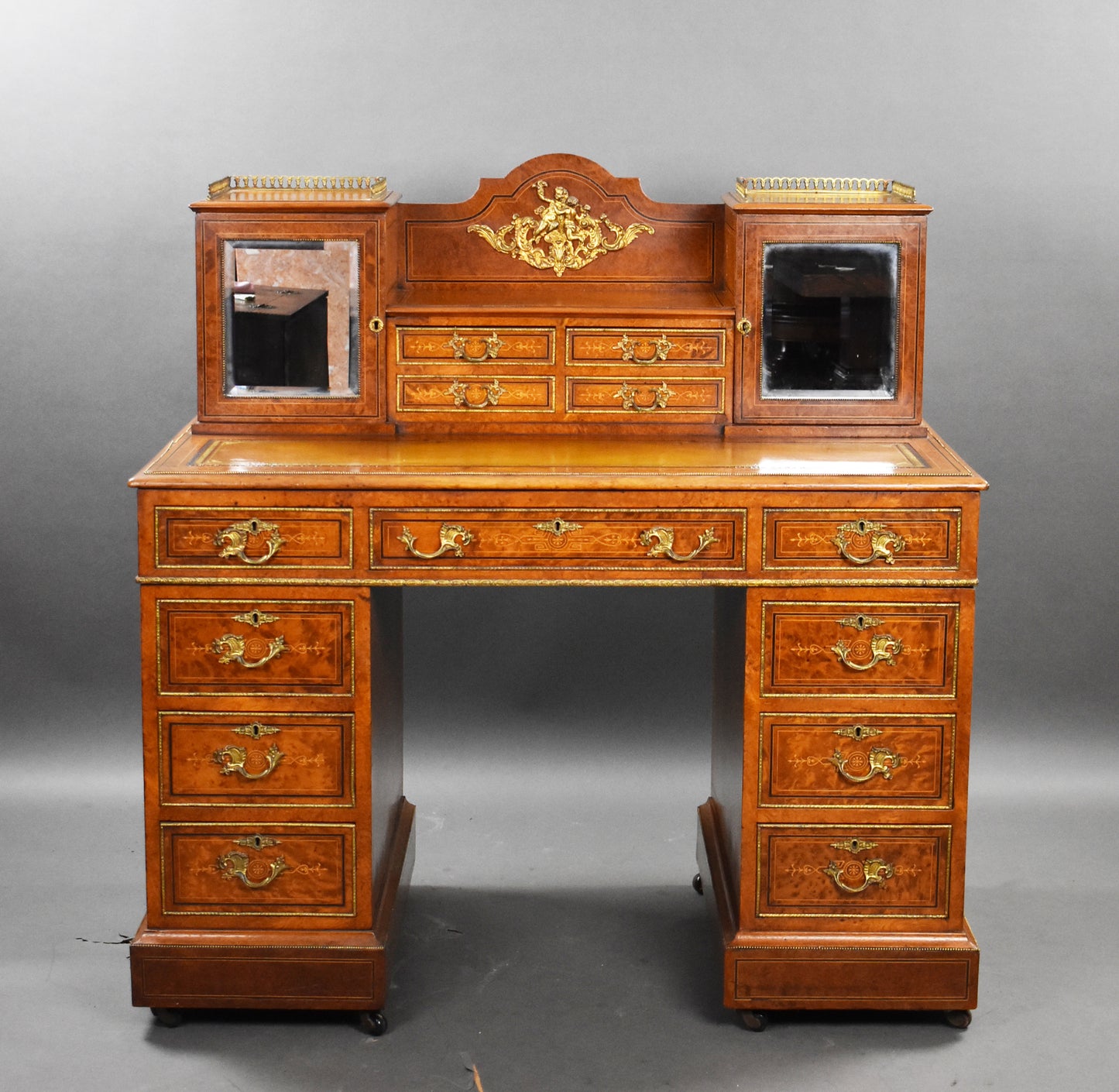 Victorian Burr Walnut & Ormolu-Mounted Pedestal Desk