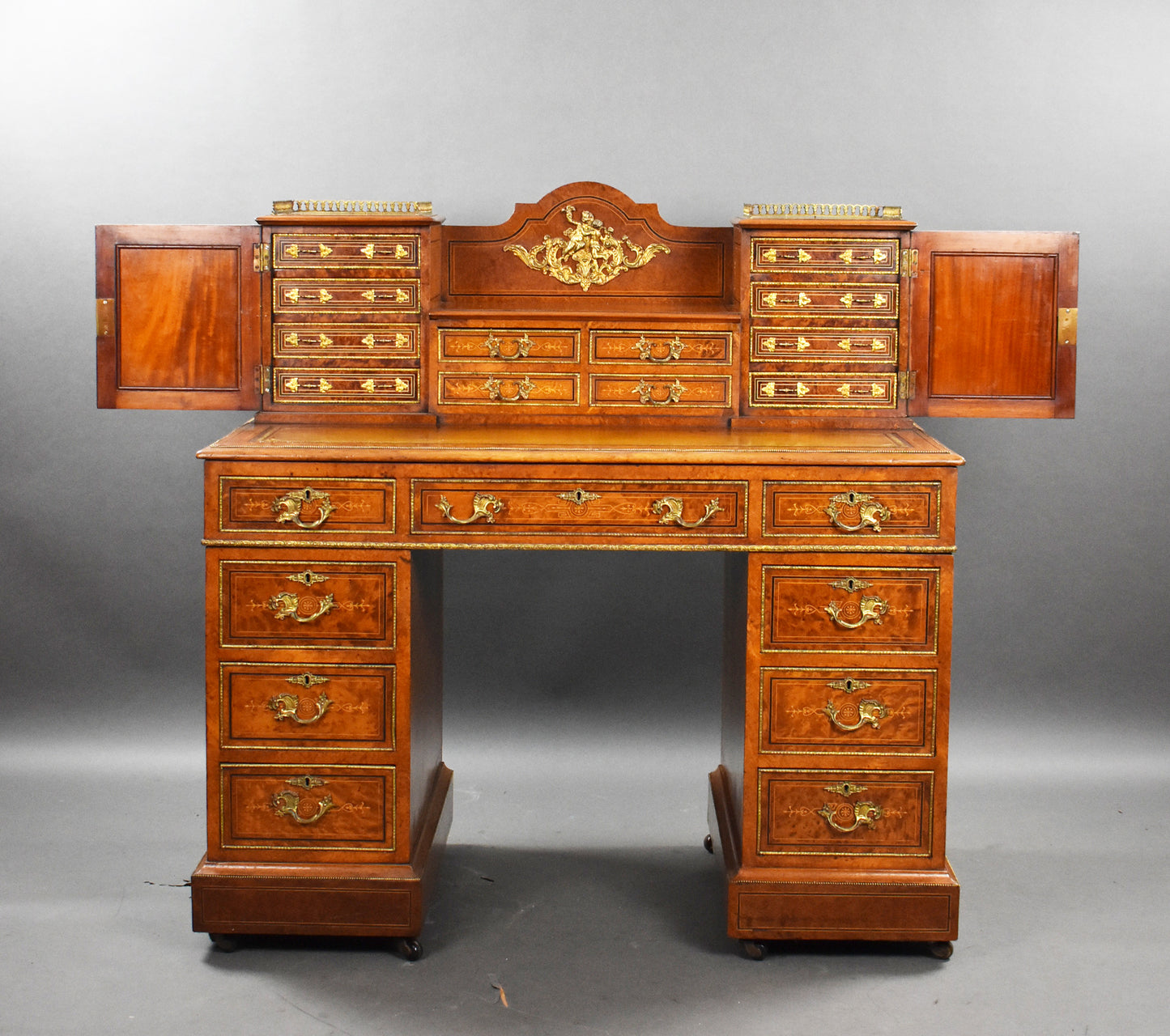 Victorian Burr Walnut & Ormolu-Mounted Pedestal Desk