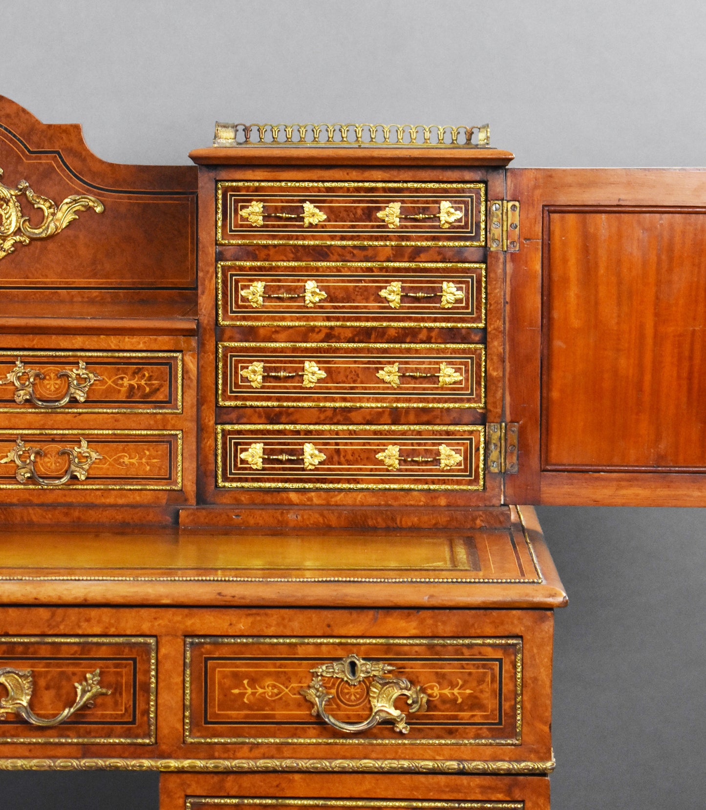 Victorian Burr Walnut & Ormolu-Mounted Pedestal Desk