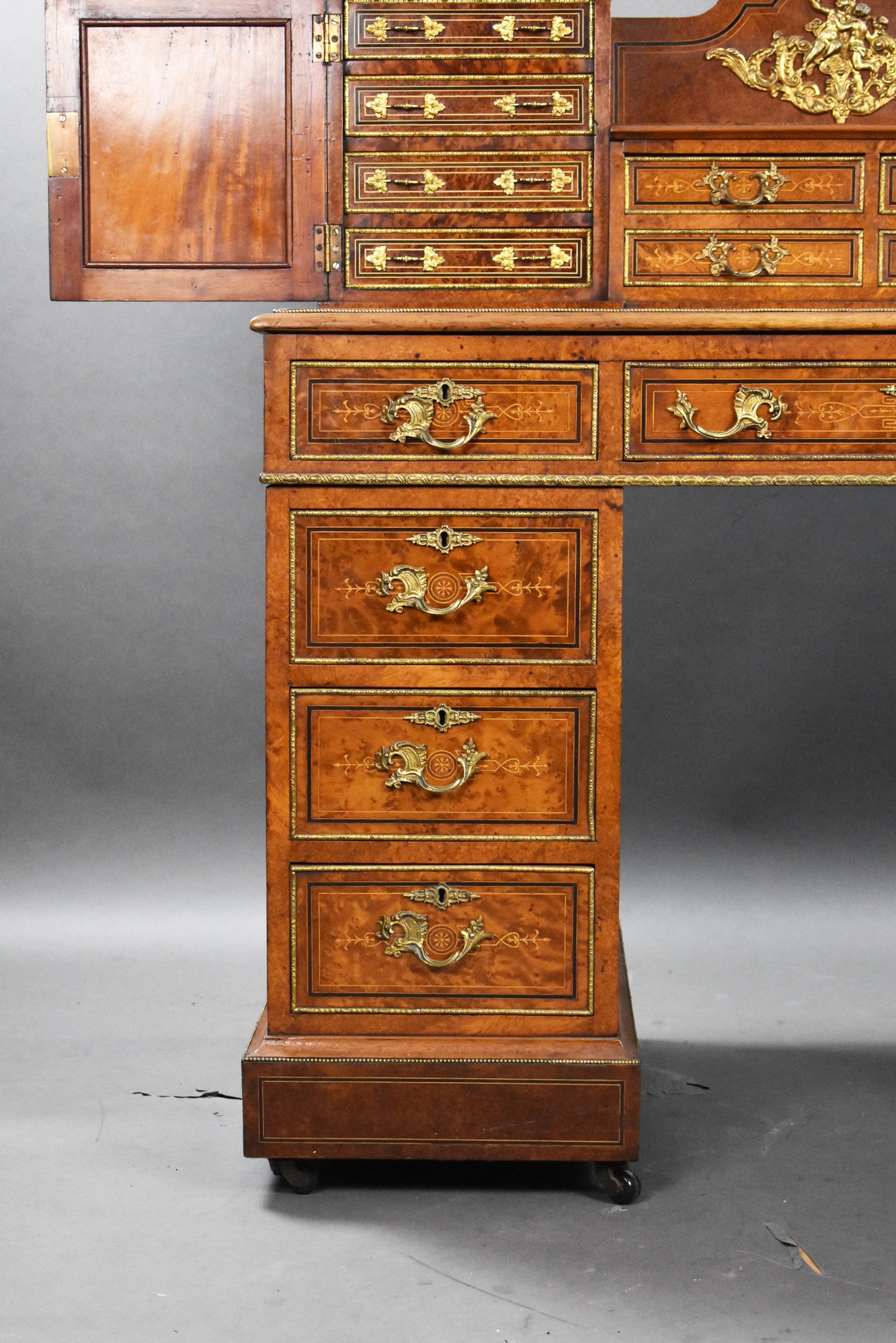 Victorian Burr Walnut & Ormolu-Mounted Pedestal Desk