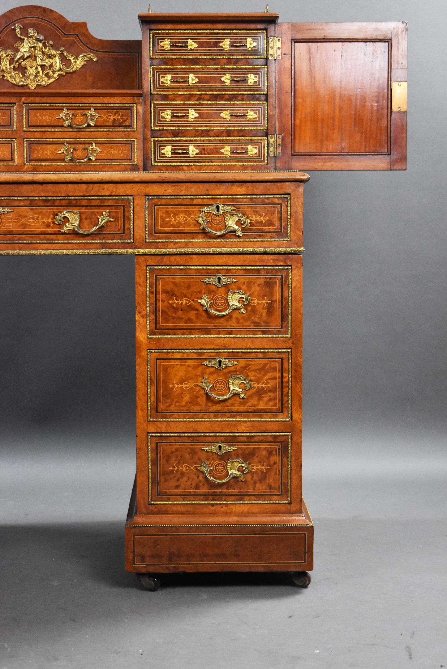 Victorian Burr Walnut & Ormolu-Mounted Pedestal Desk
