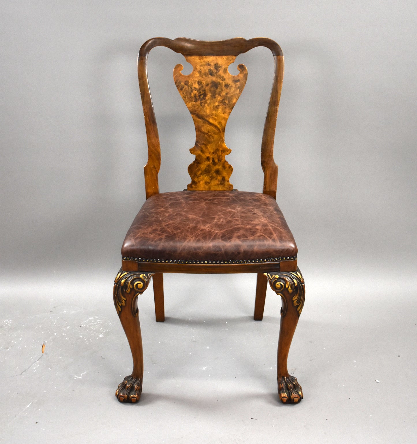 Queen Anne Style Walnut Extending Dining Table & Four Walnut Chairs