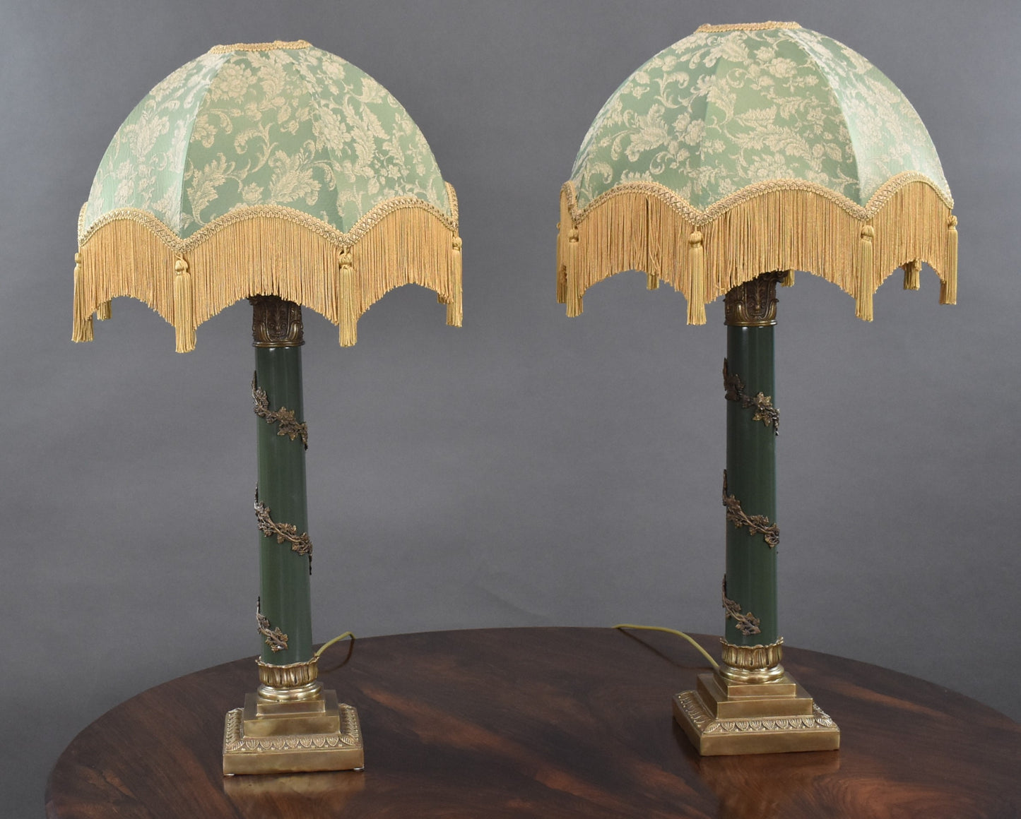 Pair good quality empire style lamps standing height with shade 85cm