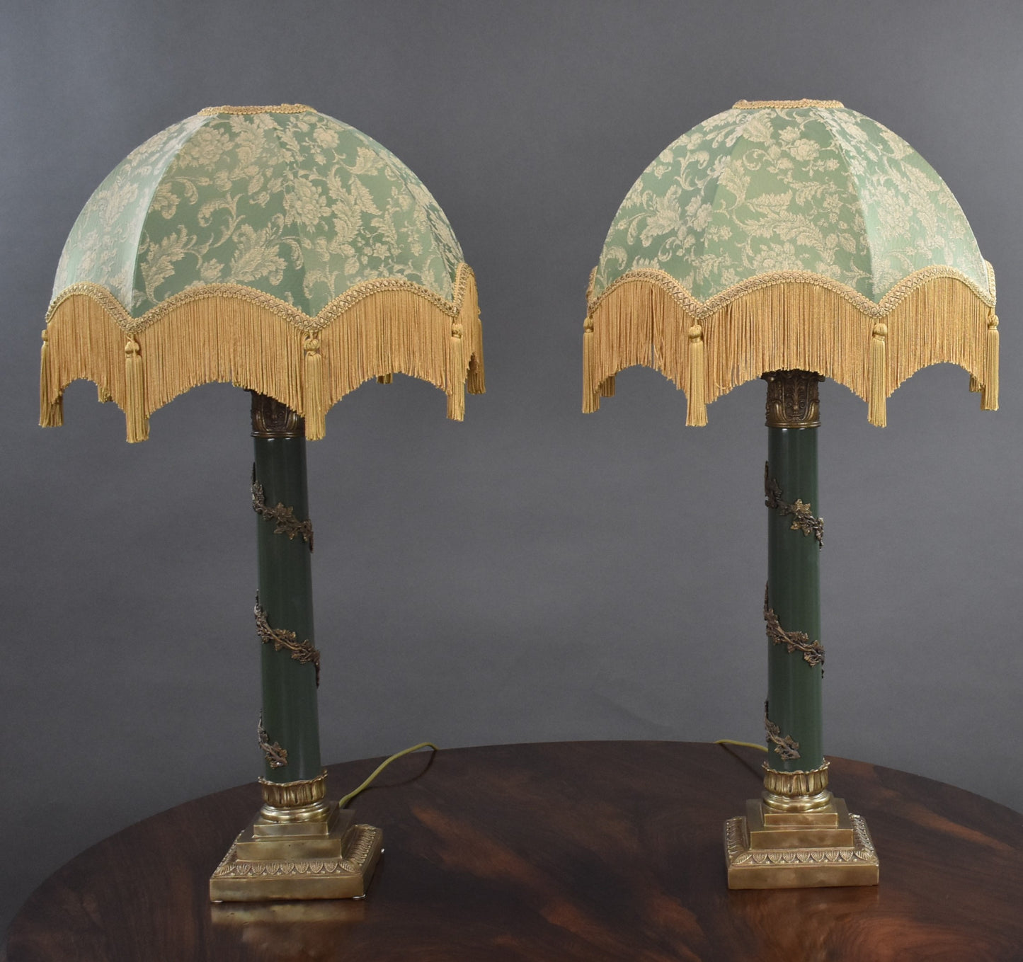 Pair good quality empire style lamps standing height with shade 85cm