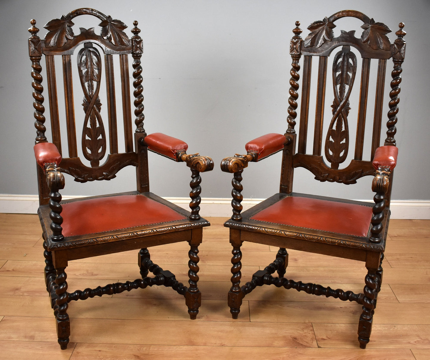 Pair Oak Barley Twist Armchairs