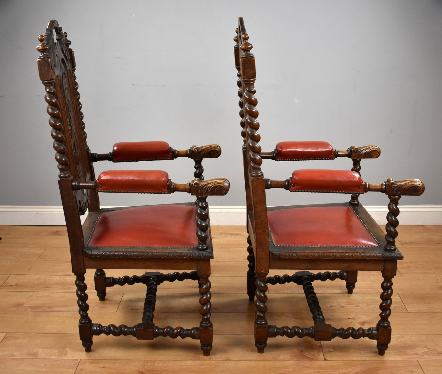 Pair Oak Barley Twist Armchairs