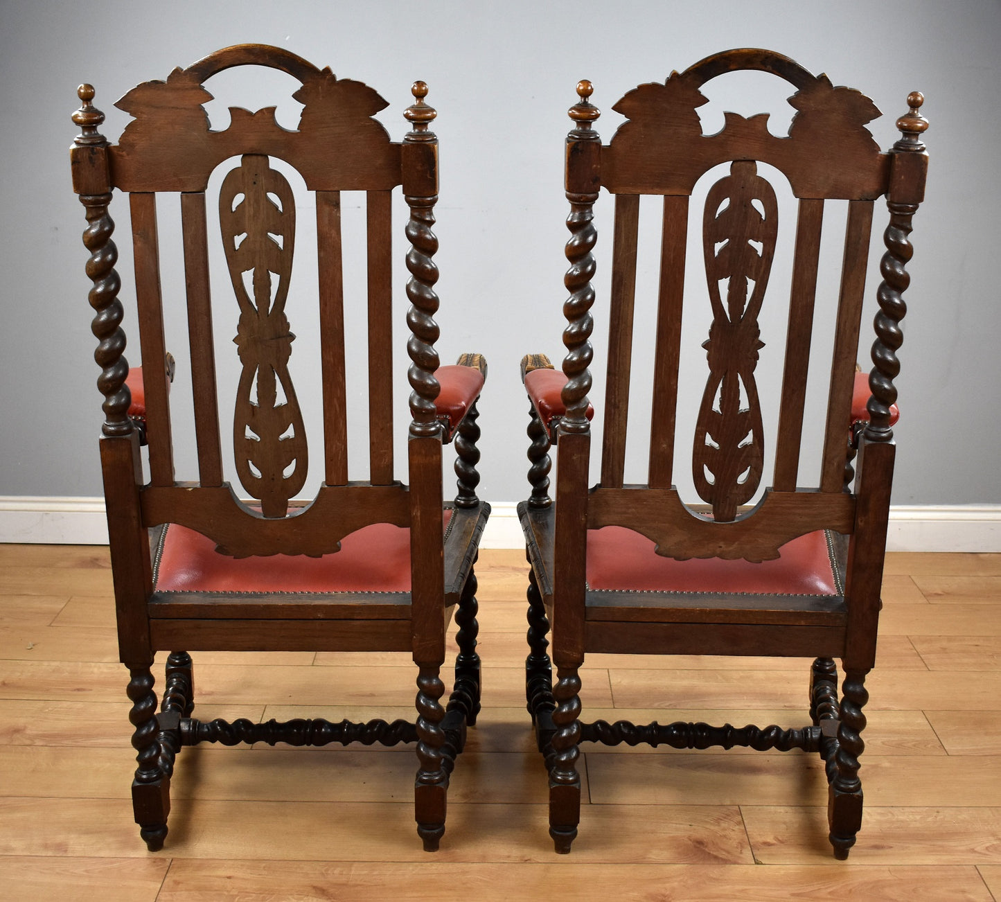 Pair Oak Barley Twist Armchairs