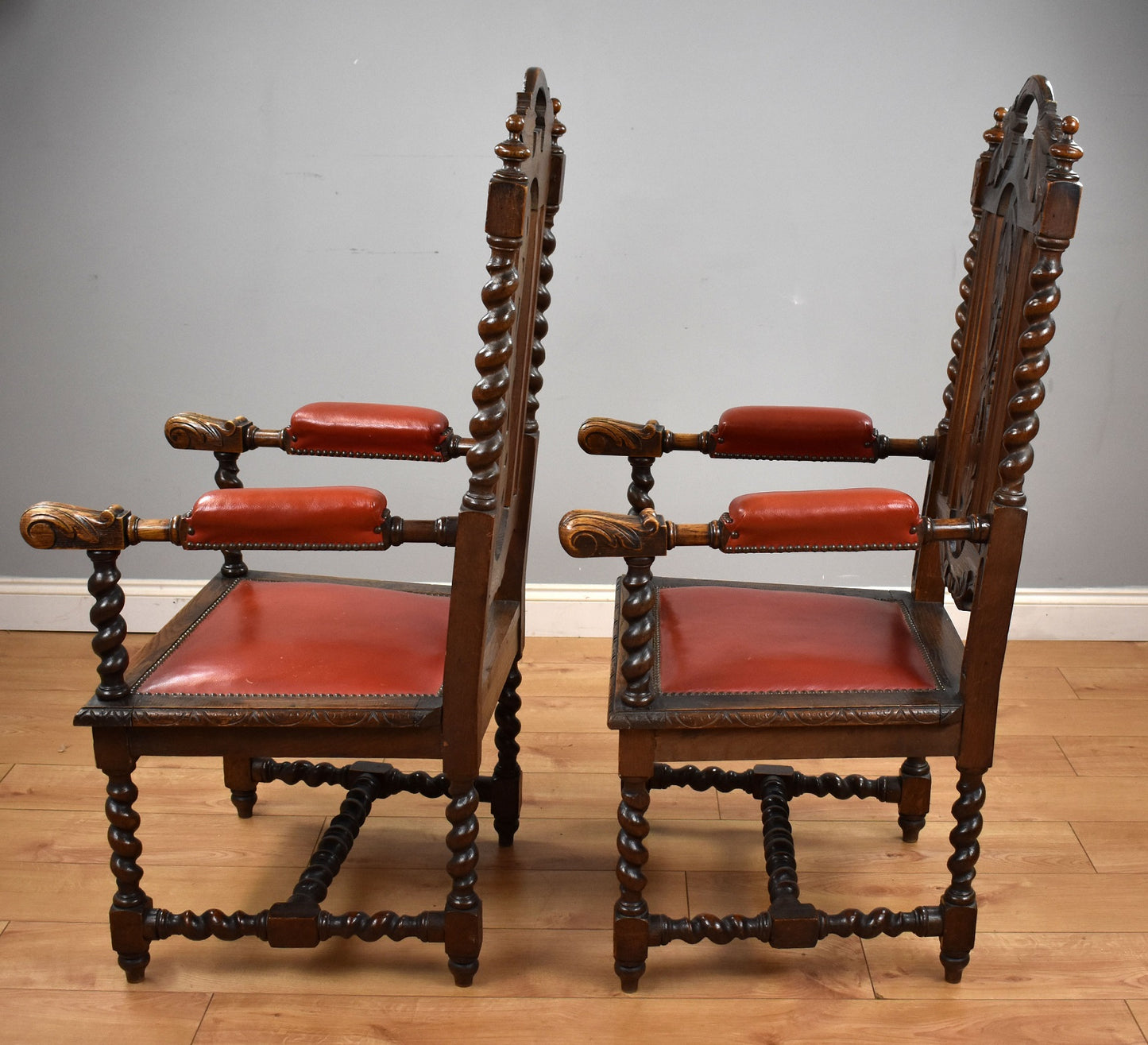 Pair Oak Barley Twist Armchairs