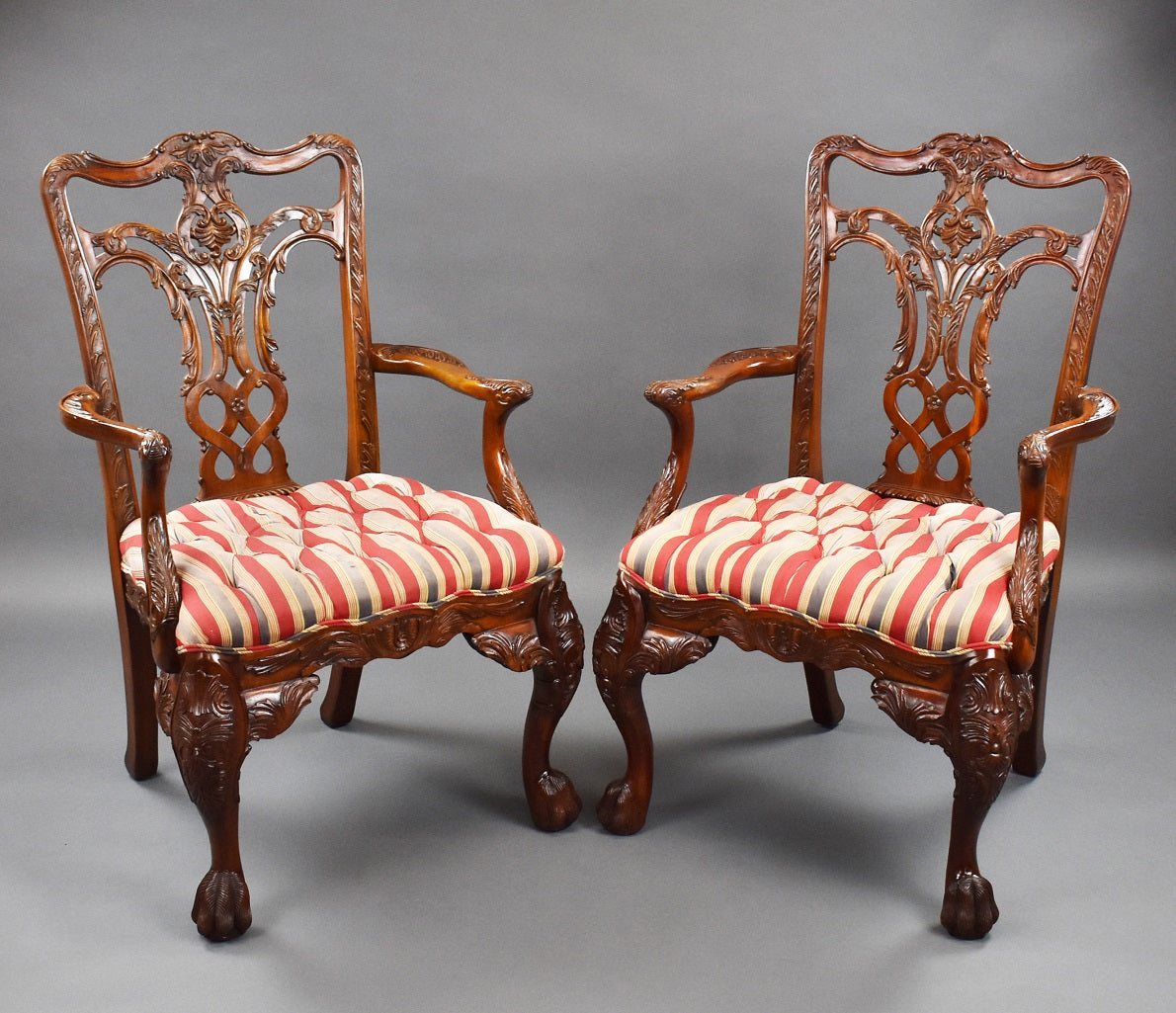 Pair Irish Chippendale Style Armchairs