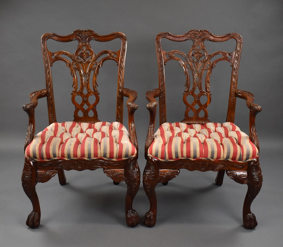 Pair Irish Chippendale Style Armchairs