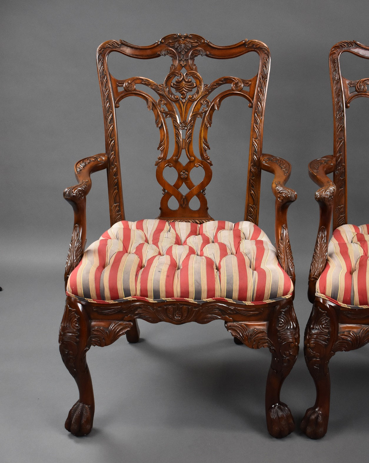 Pair Irish Chippendale Style Armchairs