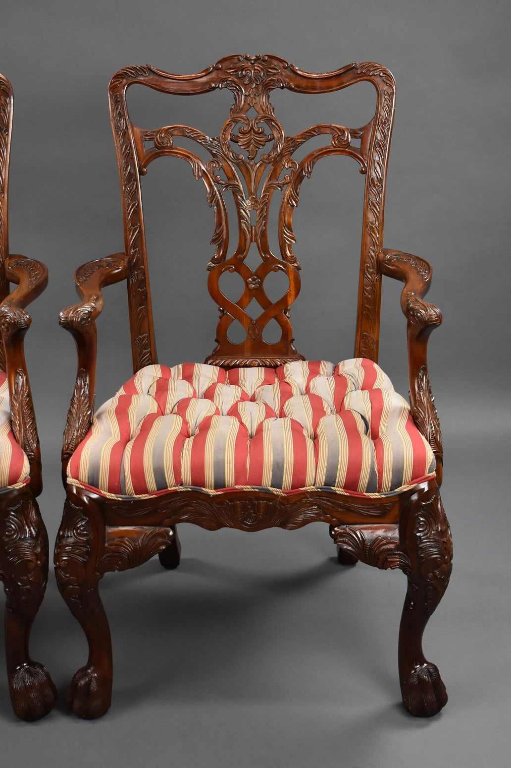 Pair Irish Chippendale Style Armchairs