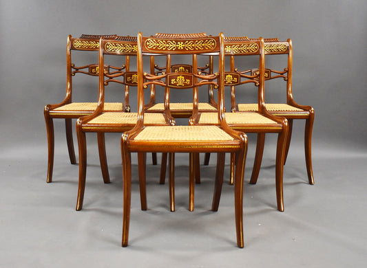 Set Six 19th Century Brass Inlaid Rosewood Dining Chairs