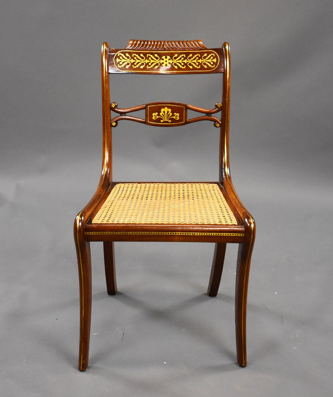 Set Six 19th Century Brass Inlaid Rosewood Dining Chairs