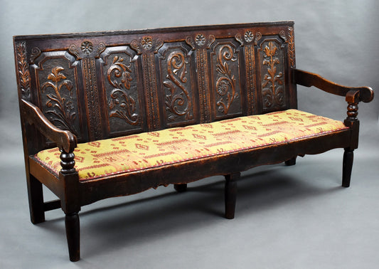 18th Century Carved Oak Settle/Bench/Seat