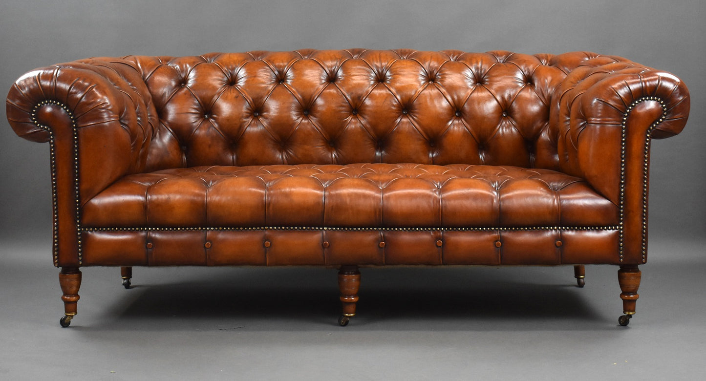 Late 19th Century Victorian Antique Leather Chesterfield