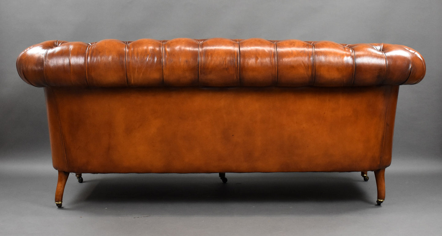 Late 19th Century Victorian Antique Leather Chesterfield