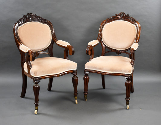 Pair 20th Century Mahogany Armchairs