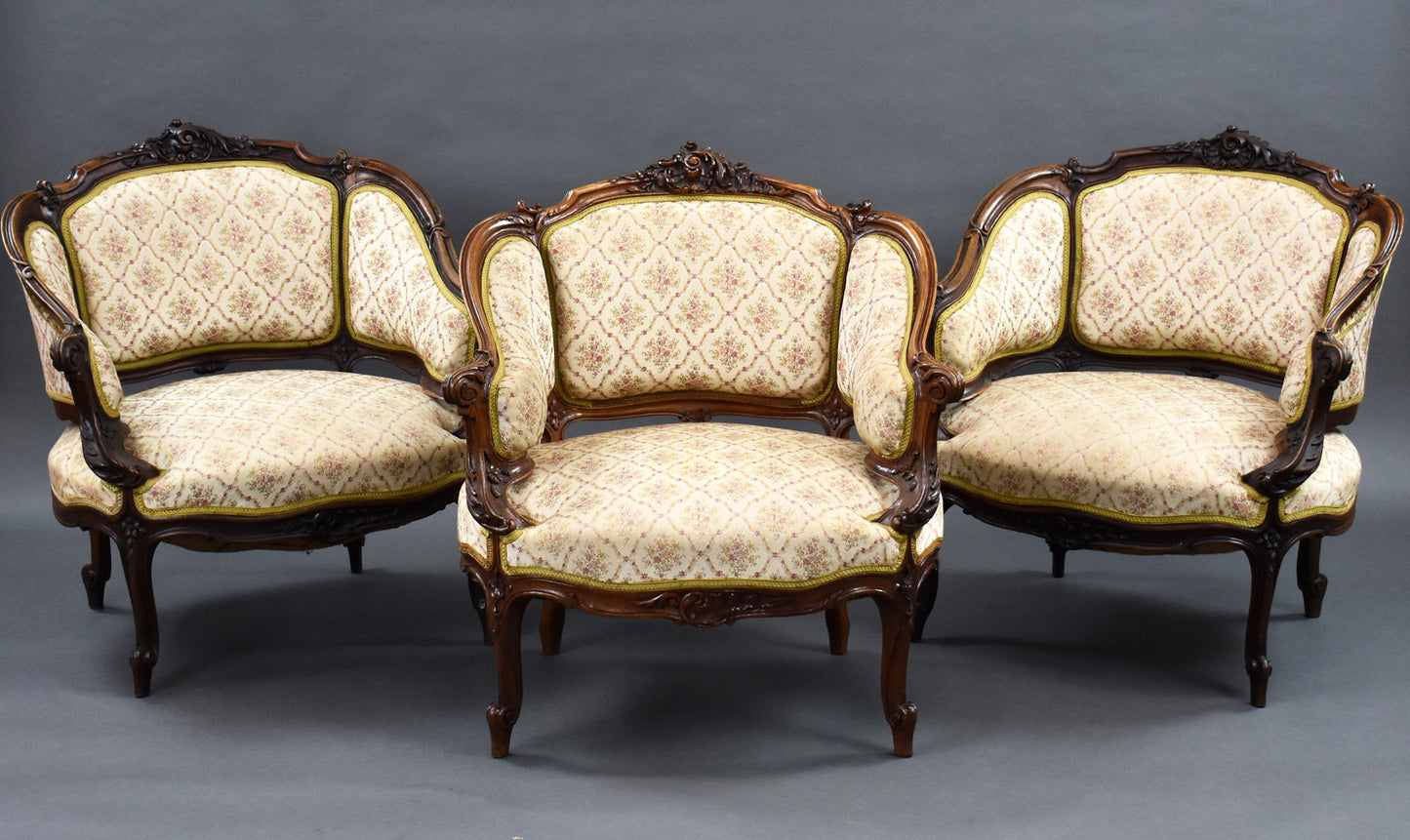 Set Three French Walnut Tub Chairs