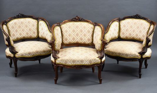 Set Three French Walnut Tub Chairs